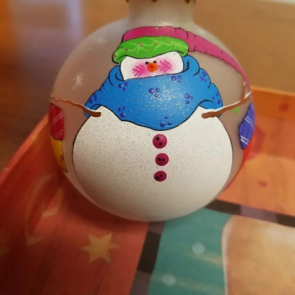 Set of 3  Hand painted 3D snowman ornaments. Aprox 8